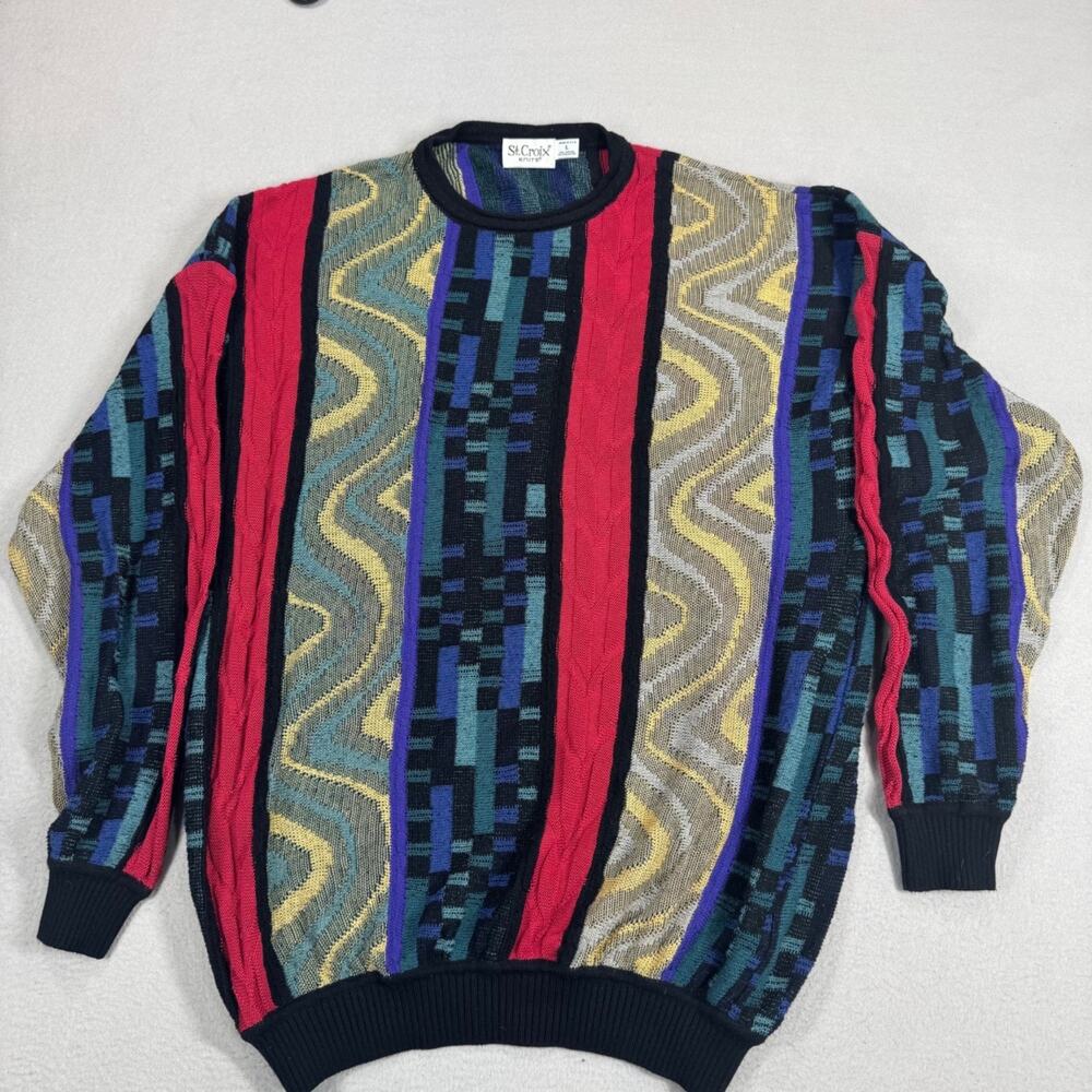 Vintage St. Croix Sweater Mens L Geometric Striped Abstract USA 90's